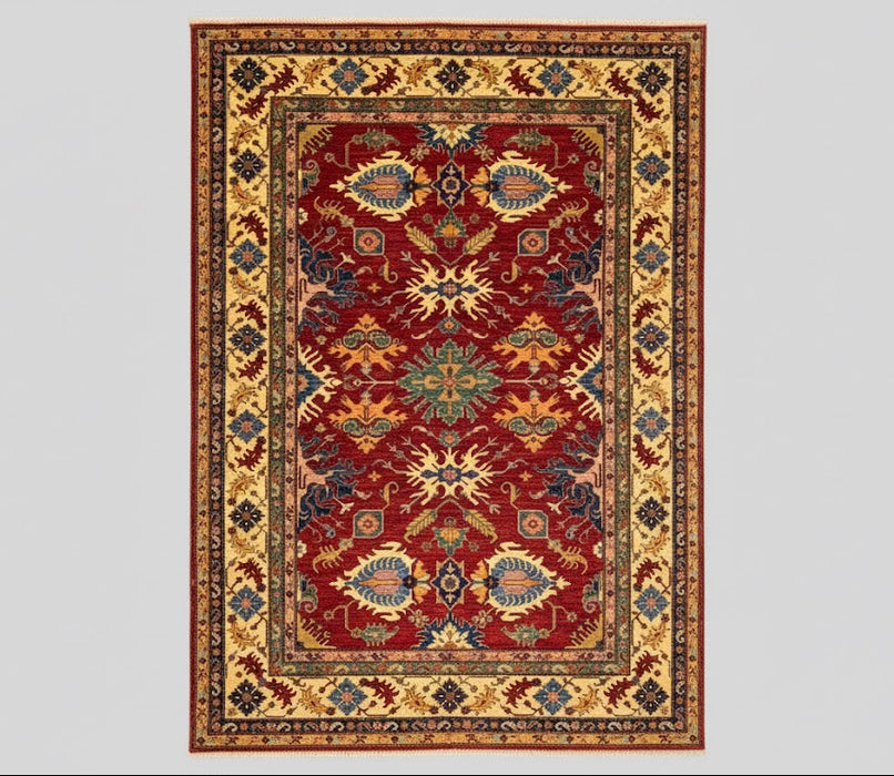 Hand-Knotted Vegetable Dye Kazak Rug from Pakistan, size 8" x 10"