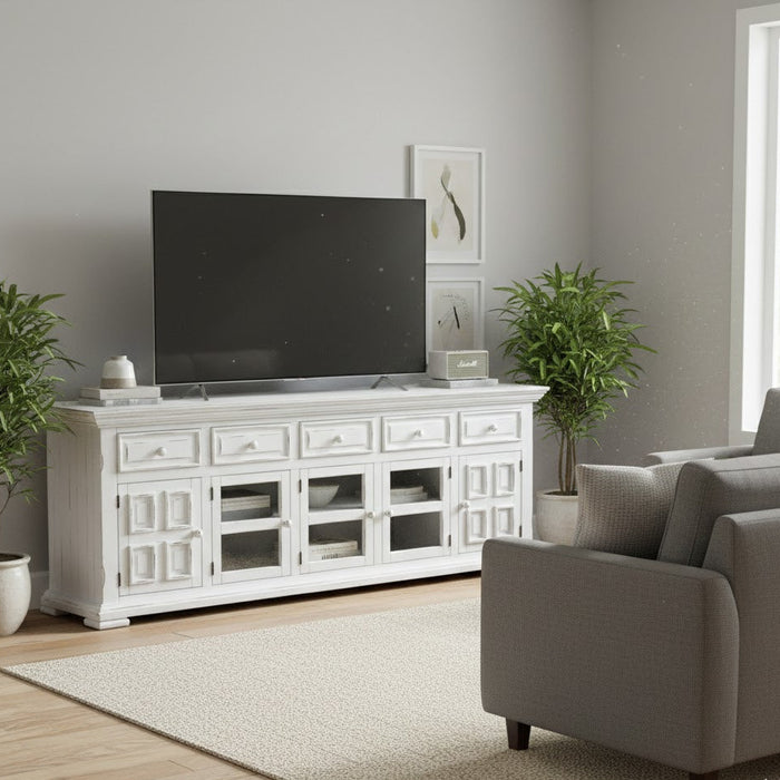 Keystone 83" TV Stand - Distressed White