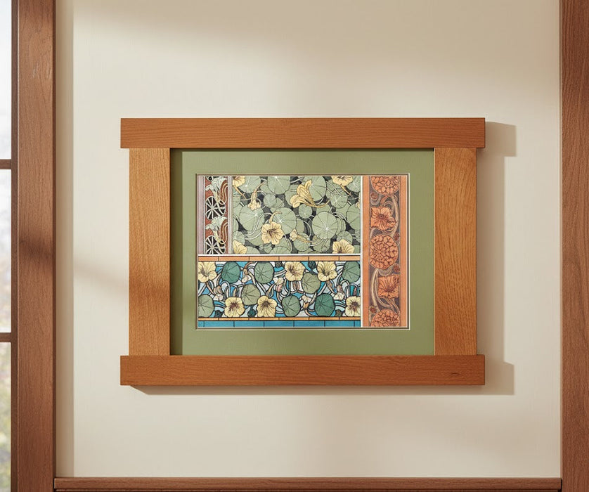 Arts & Crafts Mission Oak Framed Art with Floral Harmony