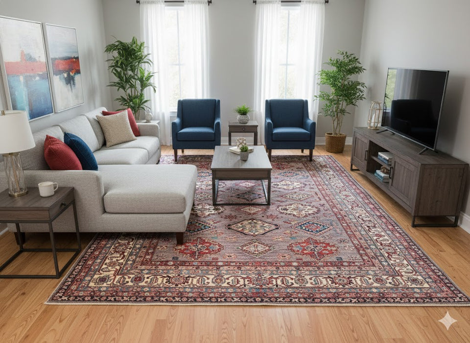 Hand-Knotted Vegetable Dye Kazak Rug from Pakistan, size 8" x 10"