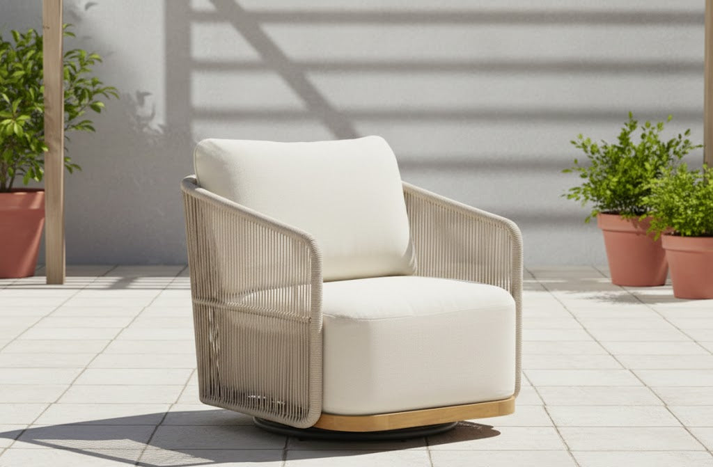 Alpine Teak Wood Modern Swivel Outdoor Arm Chair – Beige