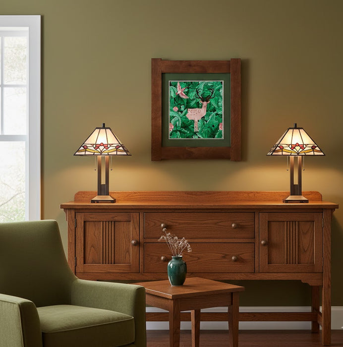 Arts & Crafts Mission oak Framed Art in Rich Botanical illustration