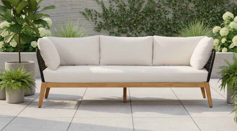 Cypress Teak Wood Sofa with Black Color Rope Design