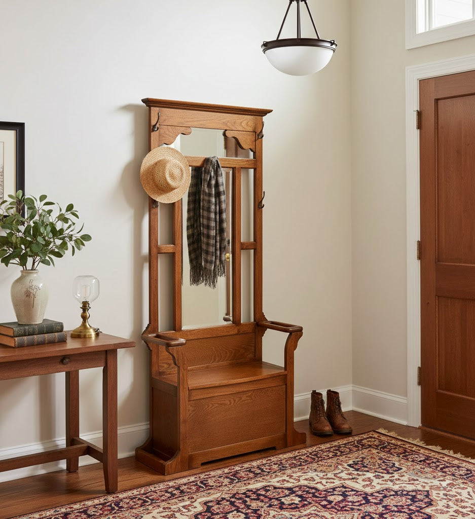 Buy Oak Hall Tree with Storage Trunk in USA— Crafters and Weavers