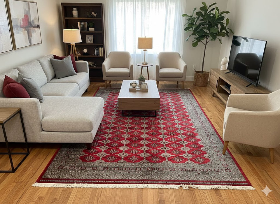 Hand-Knotted Pakistani Bokhara Rug – 100% Wool, size  9' 2" x 12' 6"  (M)