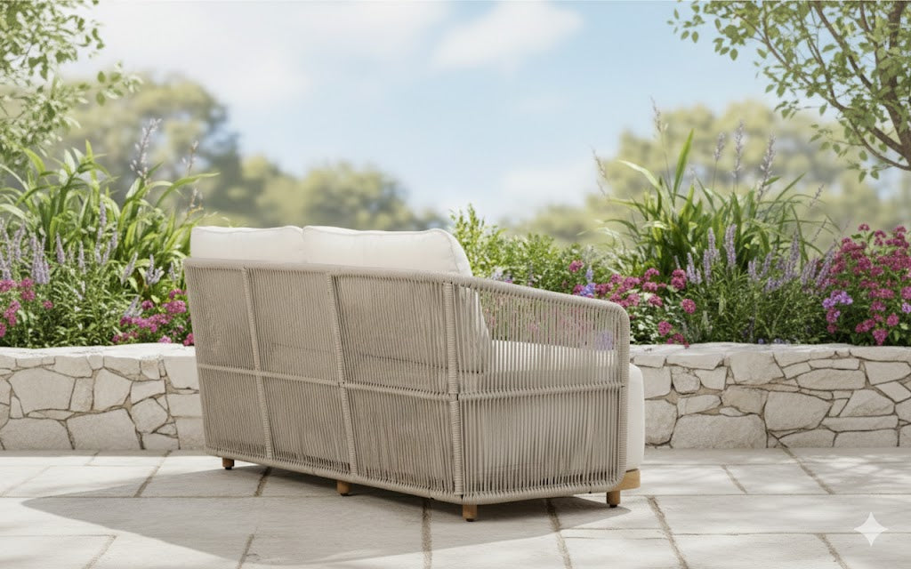 Alpine Teak Wood Outdoor Loveseat with Gray Rope Design