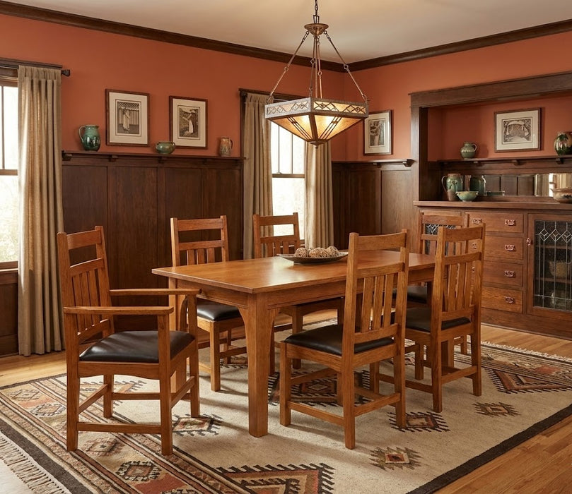 Mission 70" Solid Oak Dining Table Set with 6 Dining chairs - Michaels Cherry
