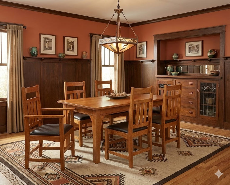 Mission 70" Solid Oak Dining Table Set with 6 Dining chairs - Michaels Cherry