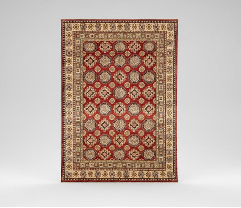 Hand-Knotted Vegetable Dye Kazak Rug from Pakistan, size 7' 9" x 11"