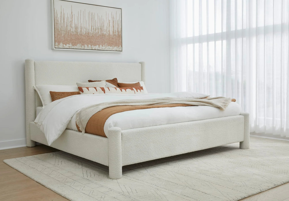 Milan Upholstered Platform Bed in Cottage Cheese Boucle