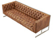 NEW! Conrad Modern Steel Base Chesterfield Sofa - Light Brown Leather - Crafters and Weavers