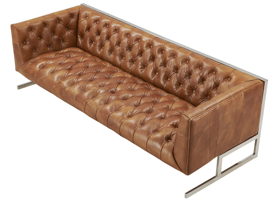 NEW! Conrad Modern Steel Base Chesterfield Sofa - Light Brown Leather - Crafters and Weavers