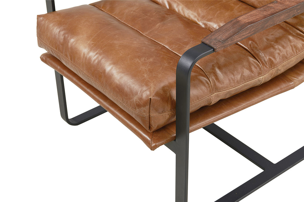 NEW! Prima Classe Rustic Modern Chair and Ottoman Set - Light Brown Leather - Crafters and Weavers