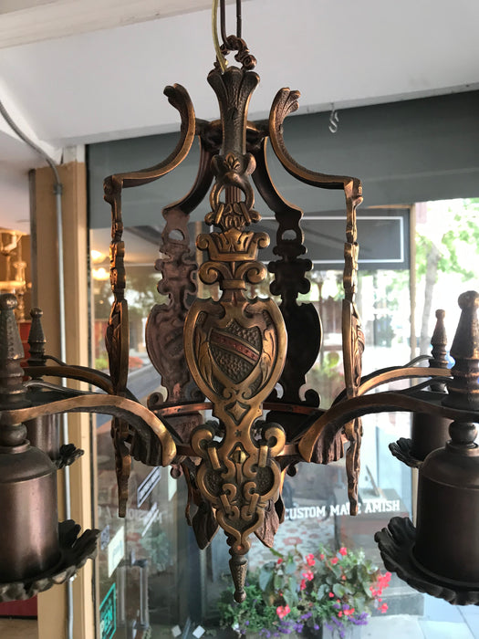 Antique 1920's Cast Bronze Arts and Crafts / Mission Style Chandelier - Crafters and Weavers