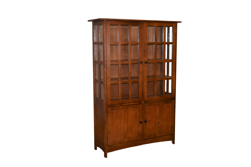 Mission Oak 4 Door Display China Cabinet - Golden Brown - 49"W - Crafters and Weavers