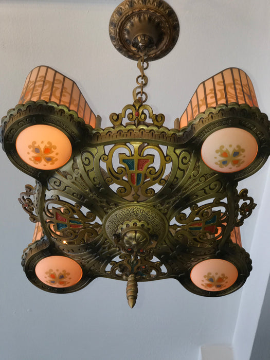 1920’s Art Deco Slip Shade Hanging Light Fixture - Beardslee Williamson - Crafters and Weavers