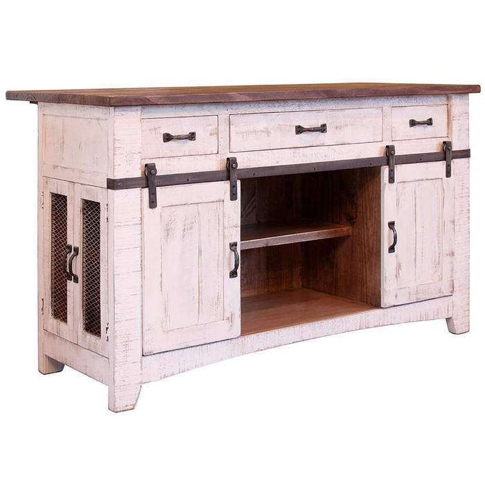 Greenview Kitchen Island - Distressed White - Crafters and Weavers