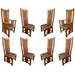 Set of 8 - Mission / Arts and Crafts Oak Curved High Back Dining Chairs - Crafters and Weavers