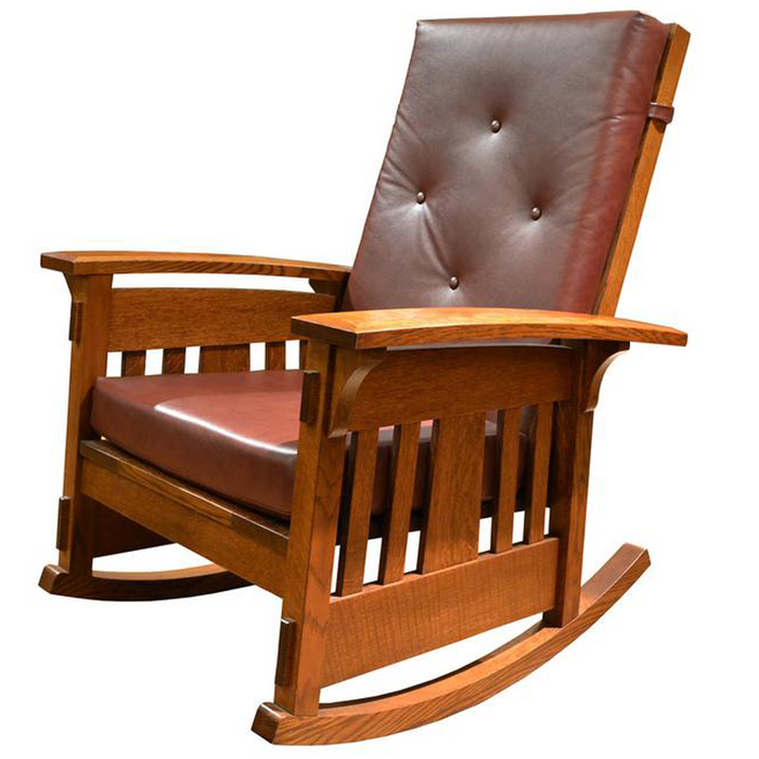 CLOSED LISTING Custom Amish Made Arts and Crafts Quarter Sawn Oak Rocking Chair - Leather - Crafters and Weavers