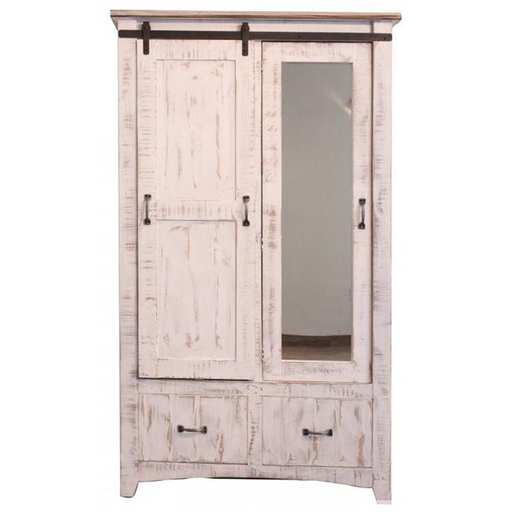 Greenview Wardrobe Armoire - Distressed White - Crafters and Weavers