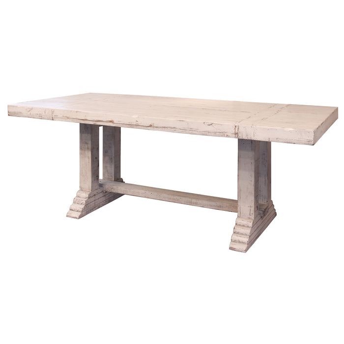 Greenview Double Pedestal Dining Set - 79" Table with 4 Chairs and Bench - Crafters and Weavers