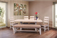 Greenview Double Pedestal Dining Set - 79" Table with 4 Chairs and Bench - Crafters and Weavers