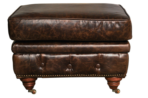 Chesterfield Leather Ottoman - Dark Brown - Crafters and Weavers