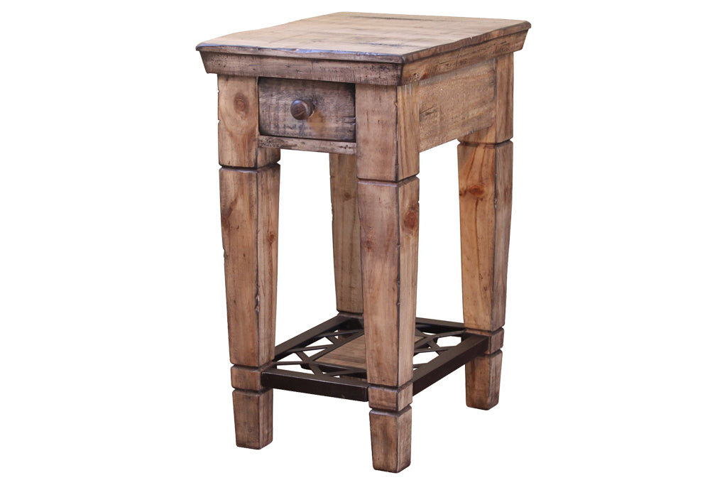 DISCONTINUED Greenview Bleached Side Table - Wrought Iron Base - Crafters and Weavers