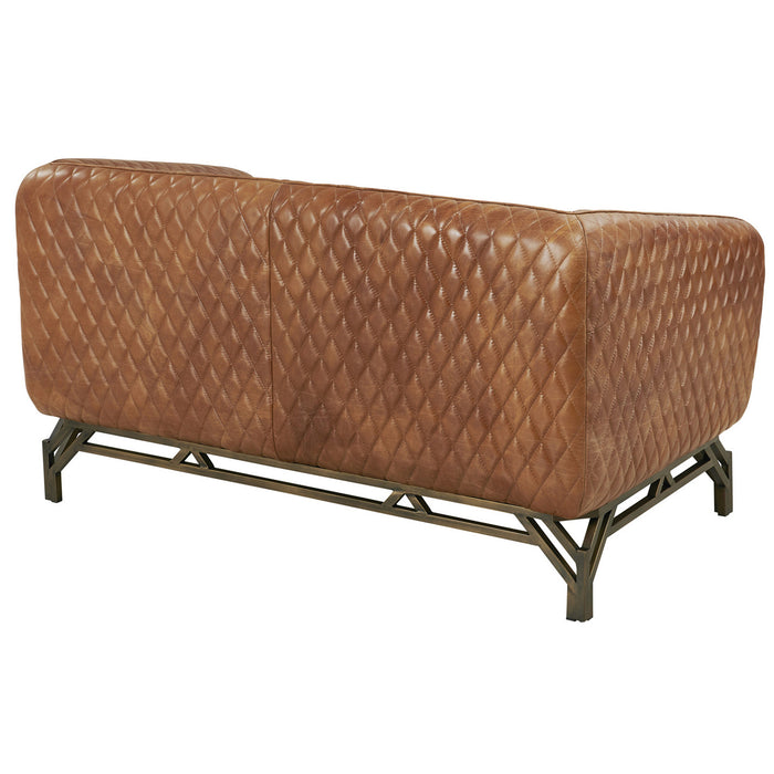 Vincent Industrial Modern Love Seat - Light Brown Leather - Crafters and Weavers