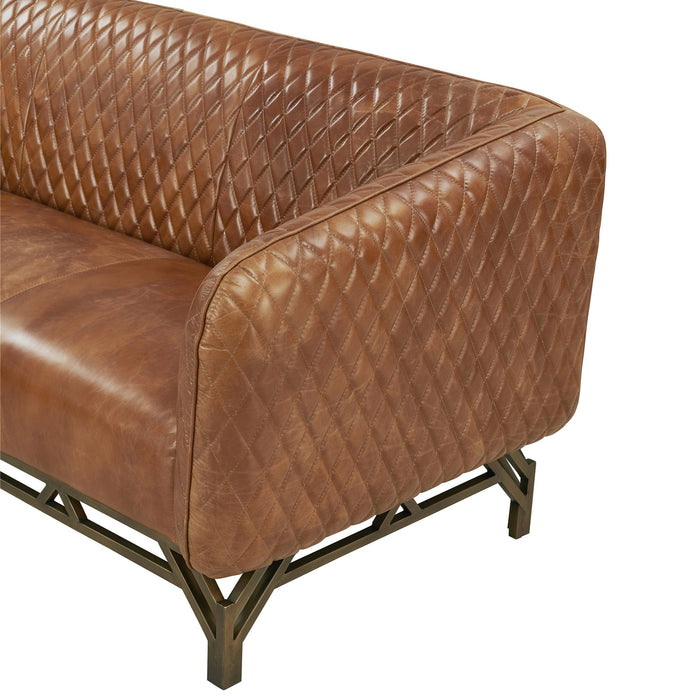 Vincent Industrial Modern Love Seat - Light Brown Leather - Crafters and Weavers