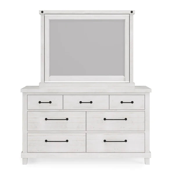 Oak Park Cross Bar 7 Drawer Dresser & Mirror - White