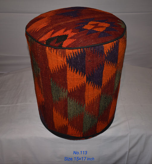 One of a Kind Kilim Rug Pouf Ottoman foot stool - #113 - Crafters and Weavers