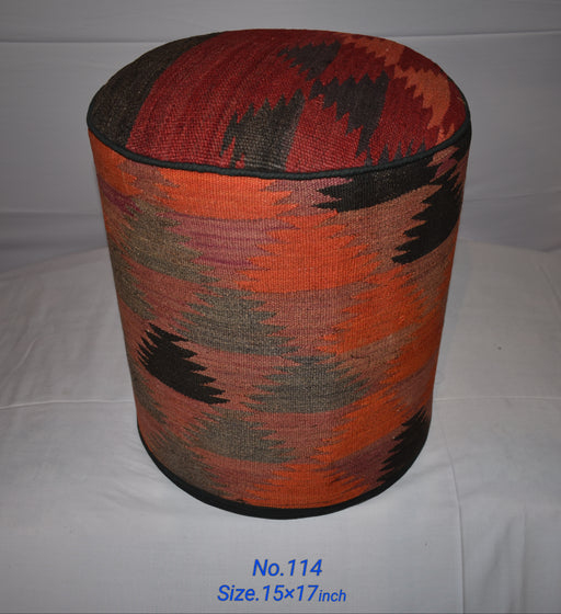 One of a Kind Kilim Rug Pouf Ottoman foot stool - #114 - Crafters and Weavers