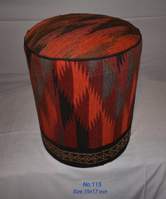 One of a Kind Kilim Rug Pouf Ottoman foot stool - #115 - Crafters and Weavers