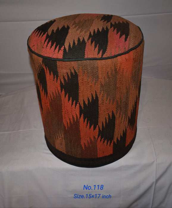 One of a Kind Kilim Rug Pouf Ottoman foot stool - #118 - Crafters and Weavers