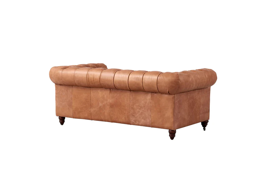Century Chesterfield Love Seat - Light Chestnut Leather