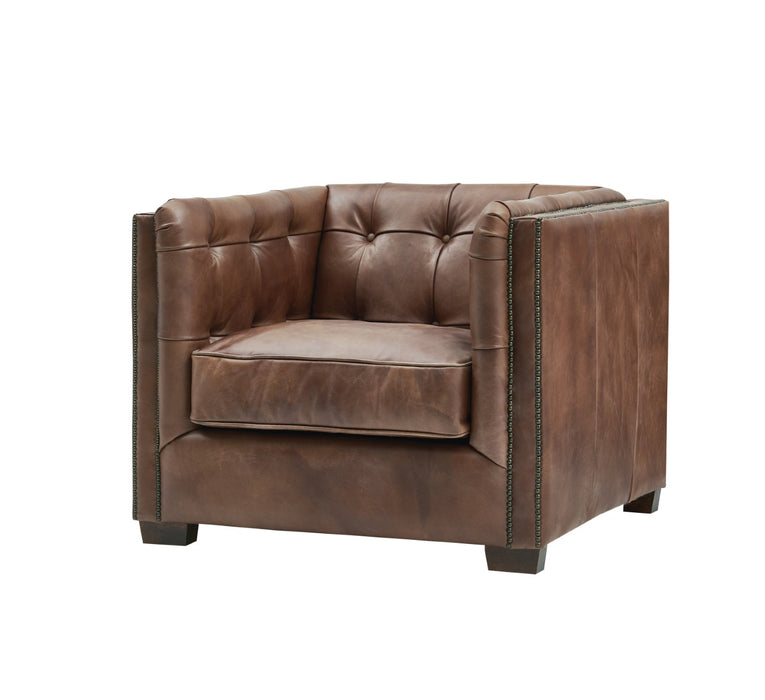Tuxedo Leather Arm Chair - Bark Brown