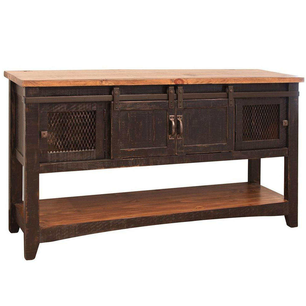 Farmhouse Sliding Door Solid Wood Console Table - Distressed Black ...