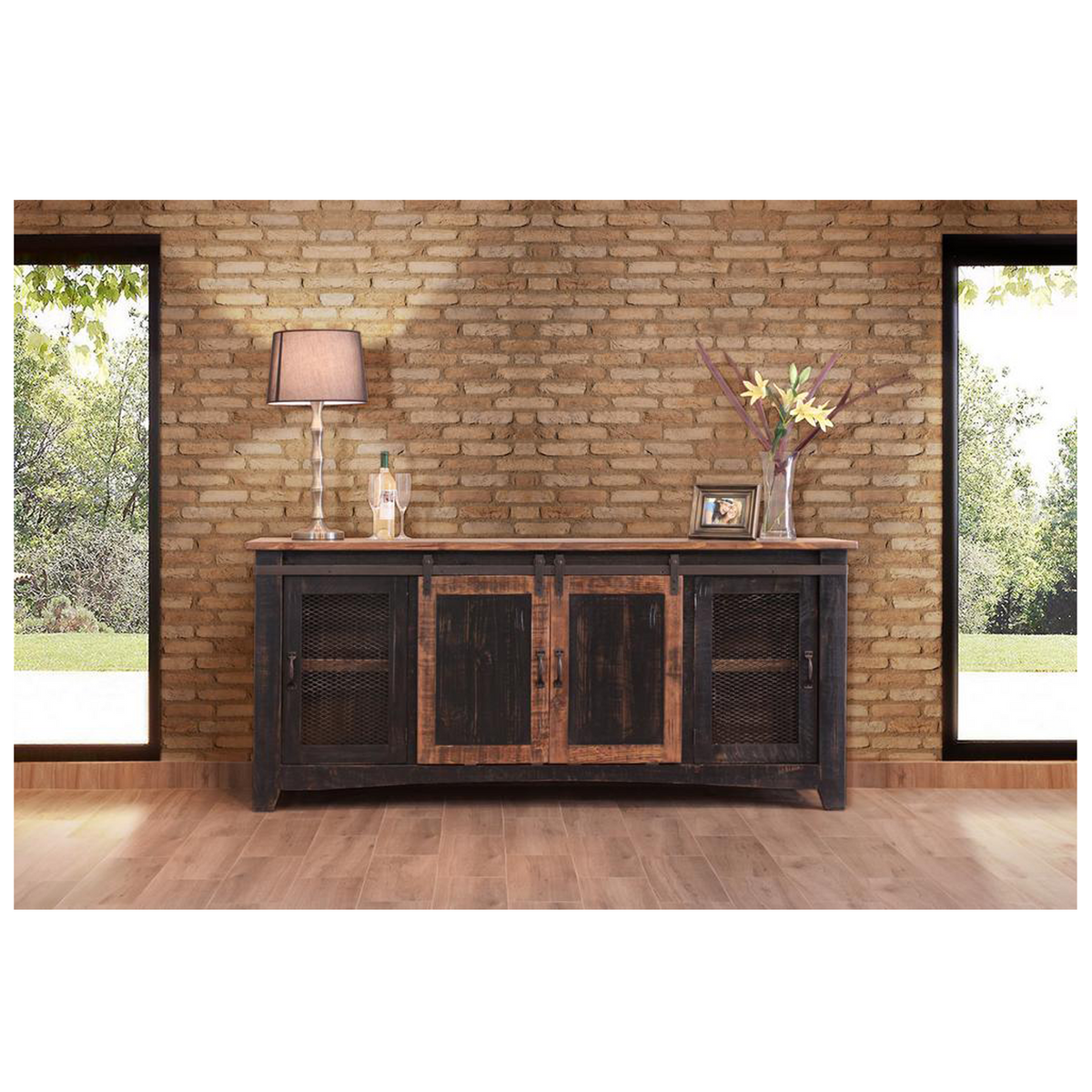 Farmhouse Style Industrial Chic Black Wood Sliding Barn Door TV Farmhouse Style Industrial Chic Black Wood Sliding Barn Door TV