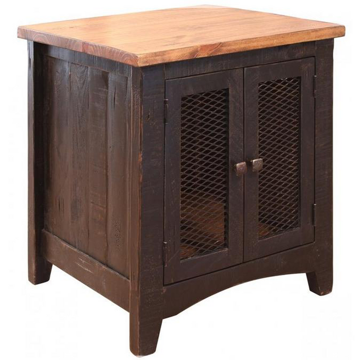 Greenview Two Door End Table - Distressed Black - Crafters and Weavers