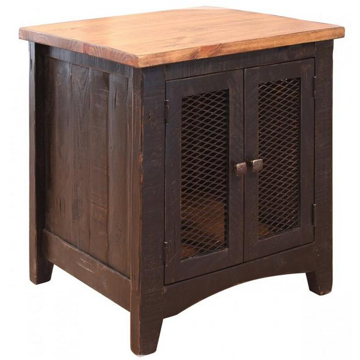 Greenview Two Door End Table - Distressed Black - Crafters and Weavers