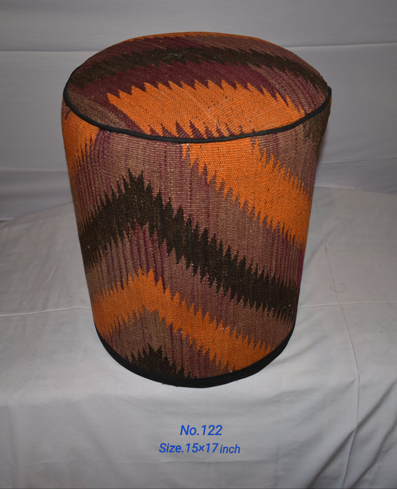 One of a Kind Kilim Rug Pouf Ottoman foot stool - #122 - Crafters and Weavers