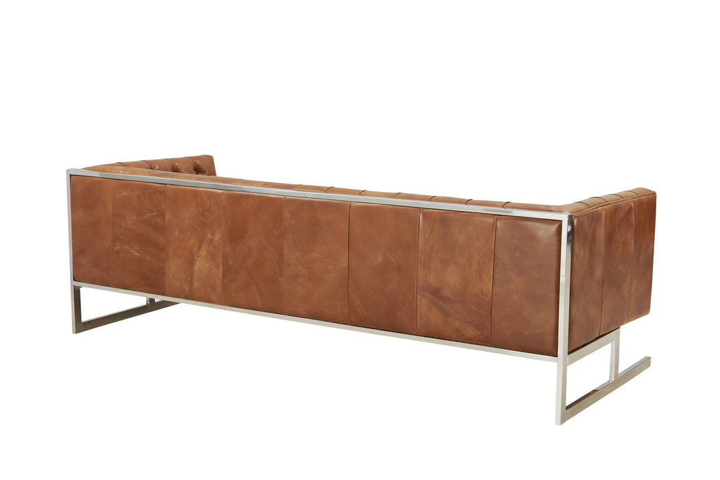 Miranda Contemporary Chesterfield Sofa - Light Brown Leather