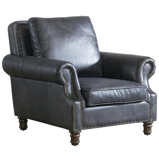 English Rolled Arm - Arm Chair - Slate Leather - Crafters and Weavers