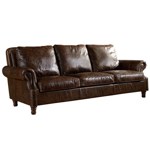English Rolled Arm Sofa - Dark Brown Leather - Crafters and Weavers