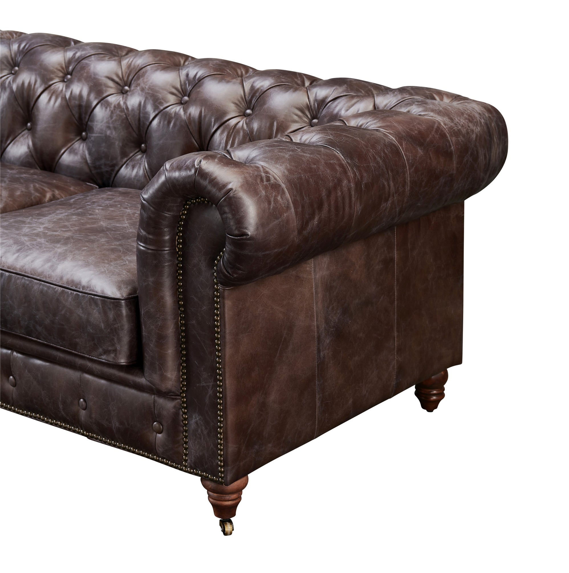 Contemporary Chesterfield Top Grain Natural Leather Tufted Sofa Brown ...