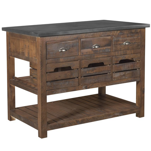 Barlow Crate Kitchen Island with Zinc Top - Rustic Brown - Crafters and Weavers