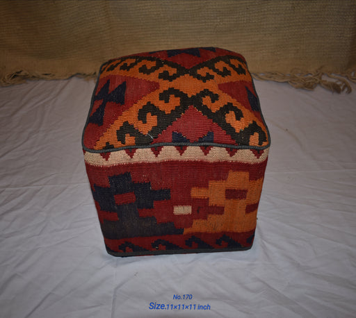 One of a Kind Kilim Rug Pouf Ottoman foot stool - #170 - Crafters and Weavers