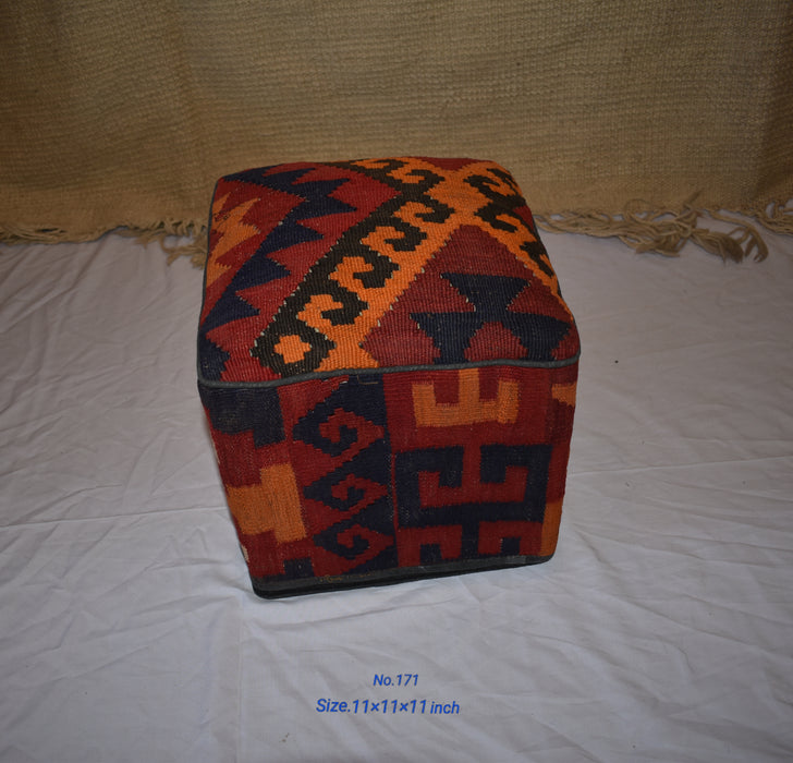 One of a Kind Kilim Rug Pouf Ottoman foot stool - #171 - Crafters and Weavers