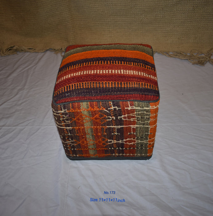 One of a Kind Kilim Rug Pouf Ottoman foot stool - #173 - Crafters and Weavers